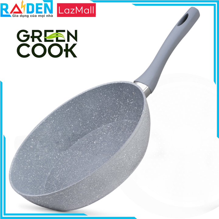 [CÓ VIDEO THẬT] Chảo chống dính đáy từ Green Cook vân đá cao cấp size 22/24/26/28cm dùng cho mọi loại bếp gồm bếp từbếp gasbếp hồng ngoạibếp củi-Hàng Chính Hãng