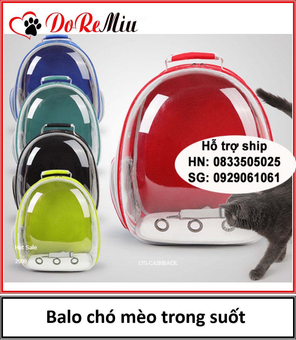 Doremiu - Balo chó mèo dạng trong suốt (balo phi hành gia) túi vận chuyển thú cưng dưới 7kg