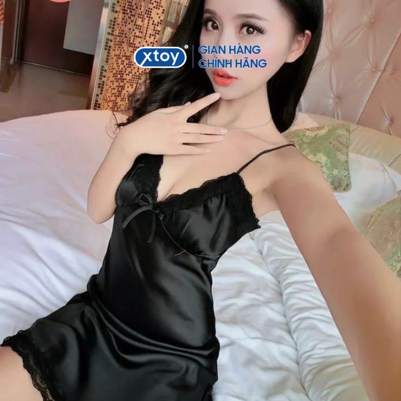 Đầm ngủ viền ren hai dây / Set áo ngực gợi cảm, màu đen - NY61