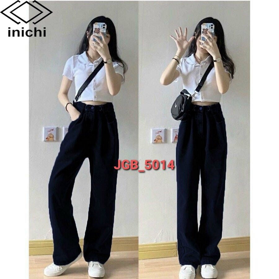 Quần jean ống rộng cạp cao ulzzang lai thường Nhiều màu - 1Minute QJS010