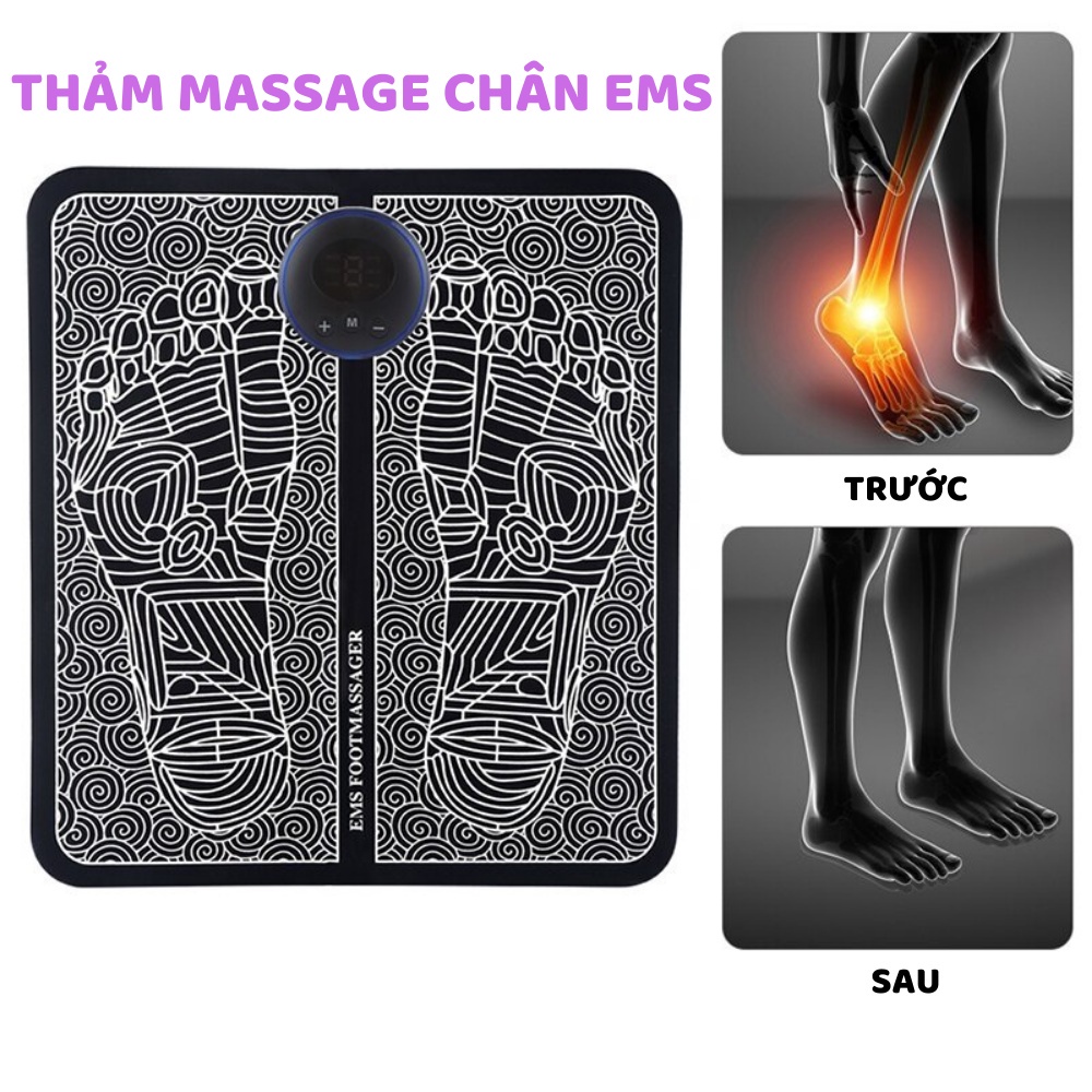 Thảm Massage Chân Xung Điện EMS Có Đèn Led Hiển Thị, 6 Chế Độ Mát Xa Bàn Chân, Giúp Lưu Thông Khí Huyết, giảm tê nhức