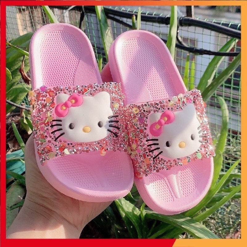 ▣ dép Lê bé gái hello kitty ngắn đá kim sa (kèm video)