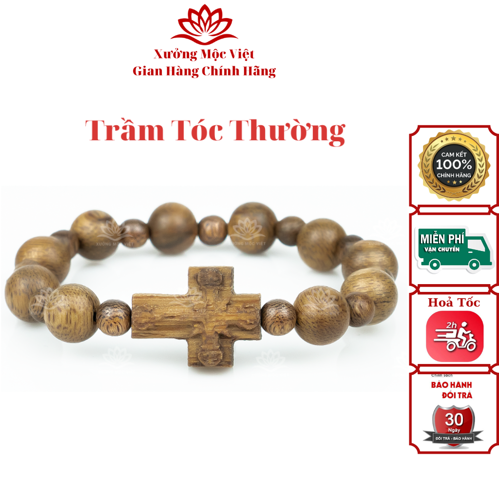 Vòng Tay Trầm Hương Mân Côi (Thánh Giá) - Trầm Tóc Thường Xưởng Mộc Việt