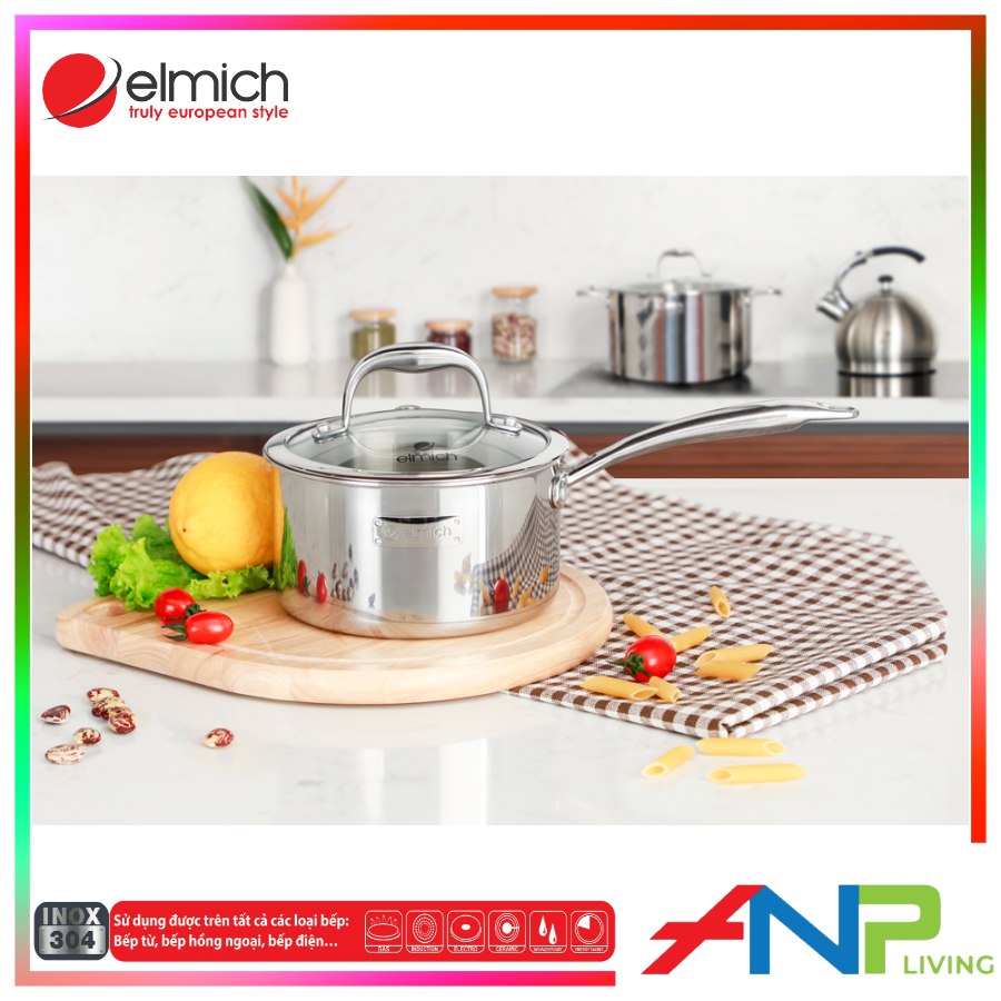 Quánh nồi bột inox 304 3 lớp đáy liền elmich el3745 16cm