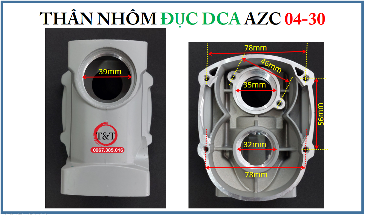 Thân nhôm khoan đục dca azc04-30, thân máy khoan đục 2 chức năng azc 04-30 dca.