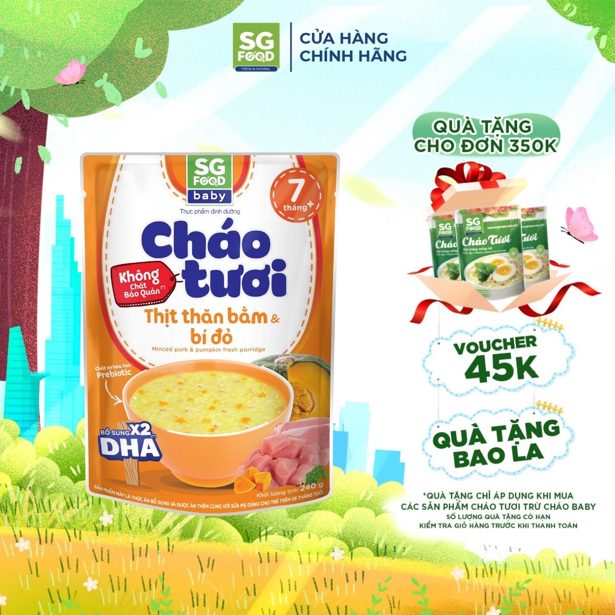 Cháo tươi baby sài gòn food thịt thăn bằm & bí đỏ 240g