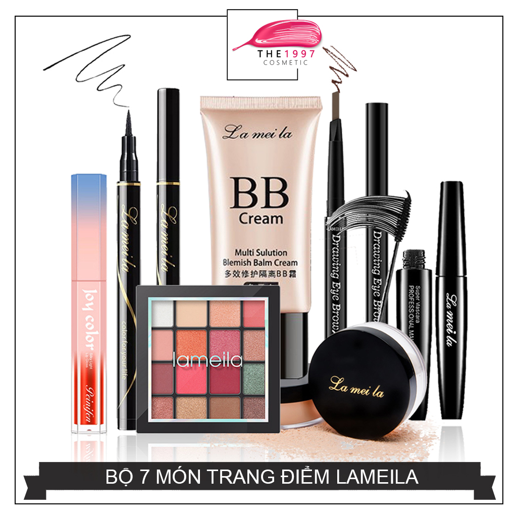 Bộ trang điểm đầy đủ 7 món lameila kem nền + phấn phủ + phấn mắt + mascara + chì kẻ mày + bút dạ kẻ mắt + son kem