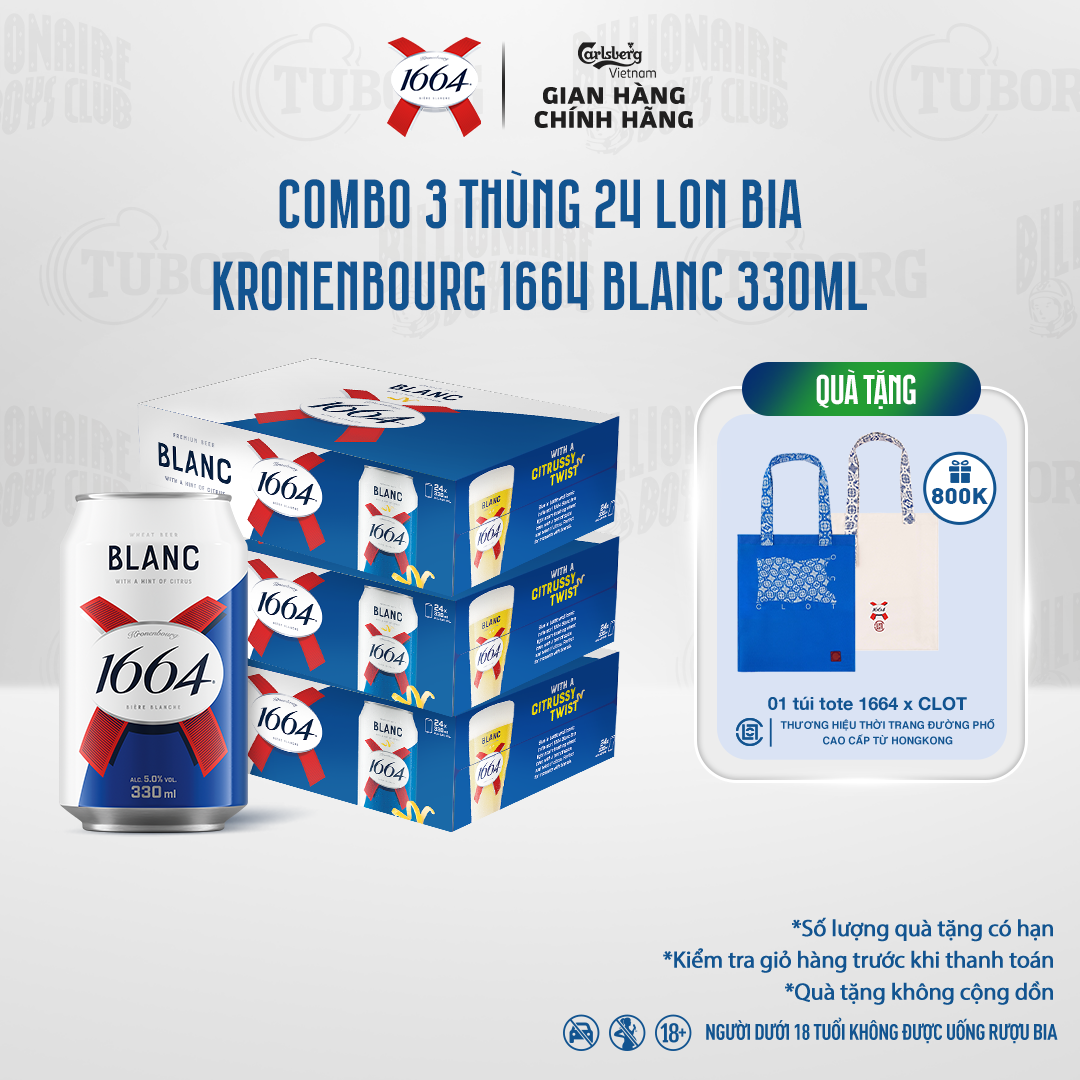  Combo Thùng 24 lon Bia Pháp Kronenbourg 1664 Blanc  330ml lon  - Độ cồn 5% 