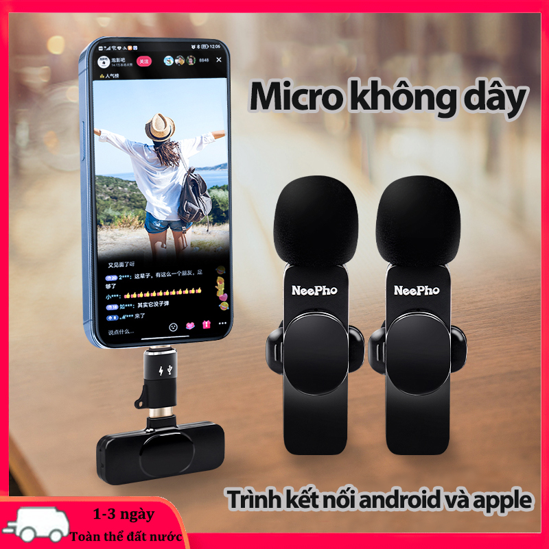 [HCM] Micro Thu Âm Không Dây Cài Áo Cho Điện Thoại Di Động Hỗ Trợ Quay Video Phát Trực Tiếp Cho Điện Thoại IOS Android，Hỗ Trợ Ghi Hình Video, Phát Trực Tiếp, Fb, Quay Vlog