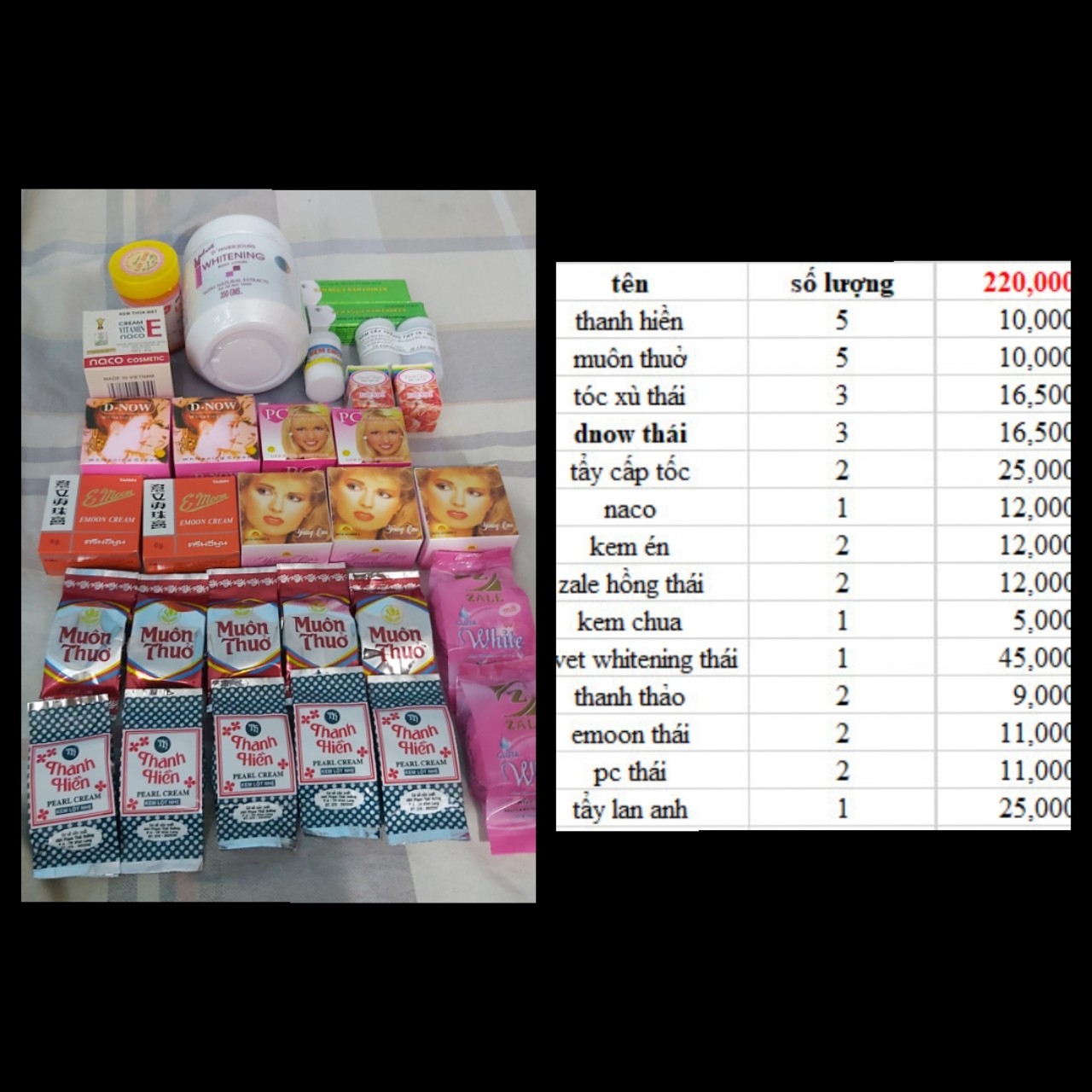 combo trắng nhanh  khách đặt