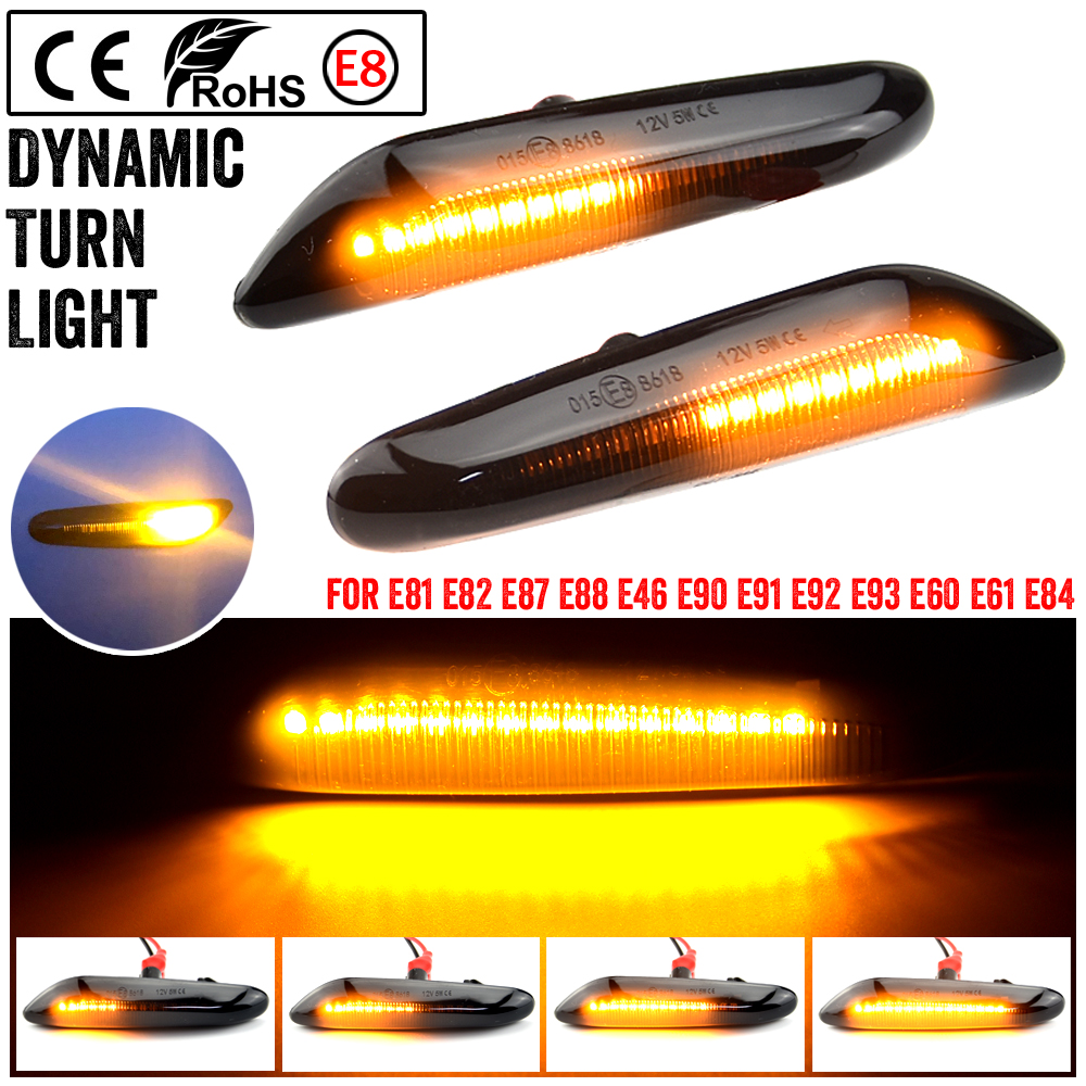 Năng động chảy tuần tự dẫn bên đánh dấu ánh sáng đèn rõ ràng cho bmw e46 e60 e61 e81 e82 e83 e84 e87 e90 e91 e92 e93