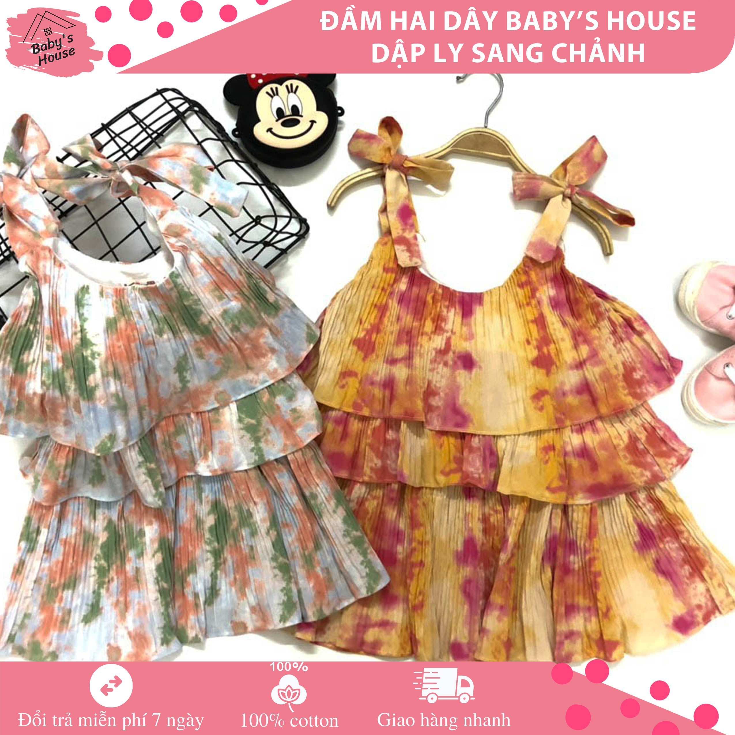 Set đầm hai dây voan dập ly sang chảnh dành cho bé