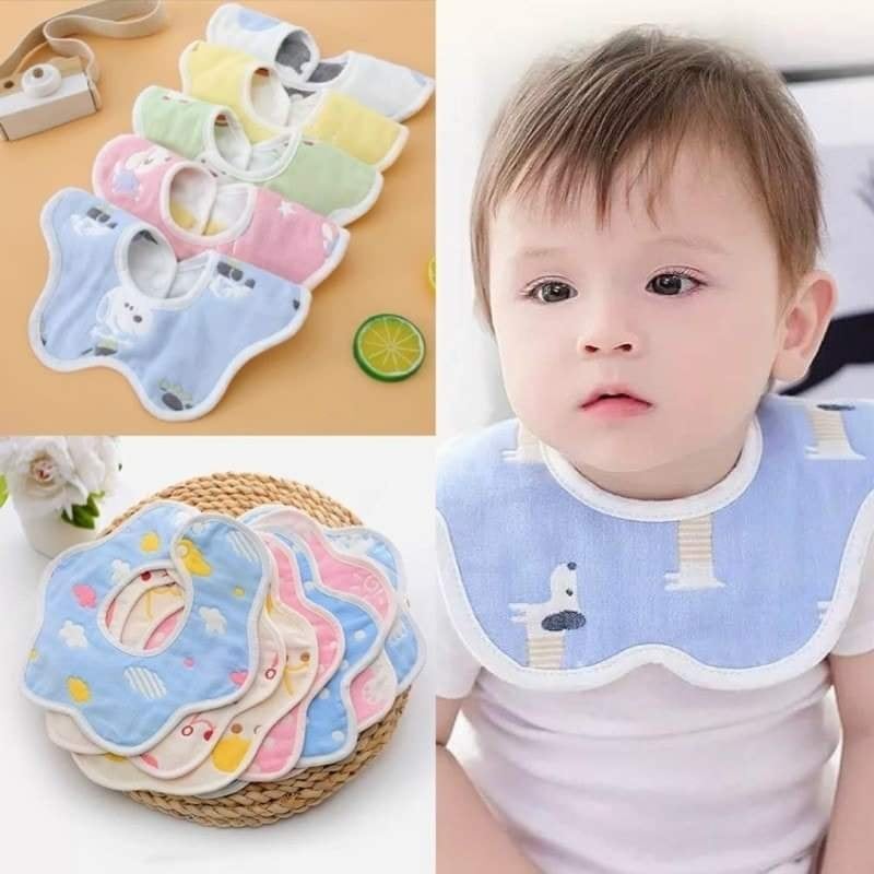 Yếm Cho Bé, Yếm Ăn Dặm, Yếm Xô 6 Lớp 2 Mặt Hình Cánh Hoa Xoay 360 Độ Chất Cotton Thấm Hút Siêu Mềm Cho Bé.