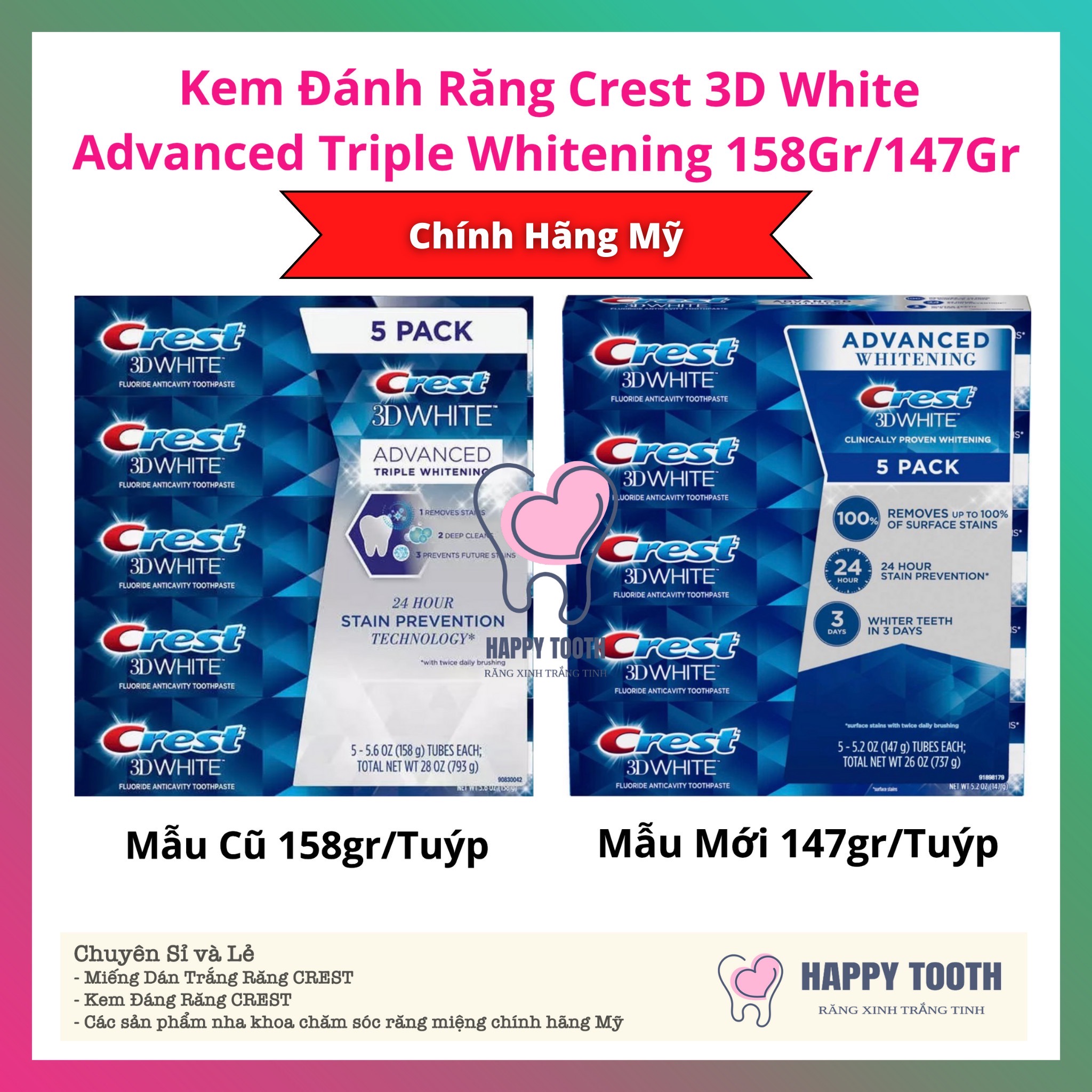 Kem Đánh Răng Crest 3D White Advanced Triple Whitening 147Gr