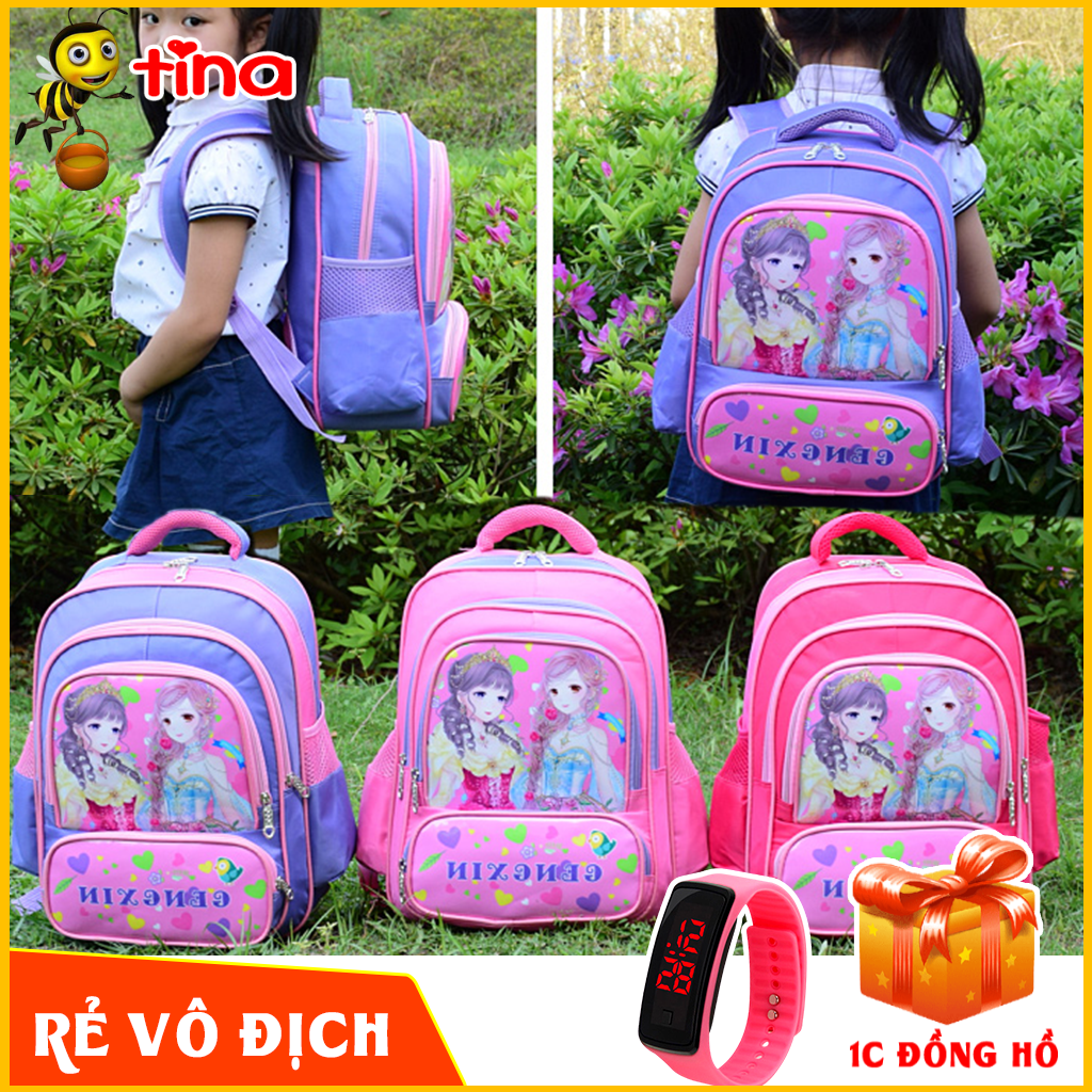 Balo cho Bé gái đi học cấp 1 cấp 2 3 Họa tiết hoạt hình nàng công chúa xinh đẹp siêu nhẹ TE23