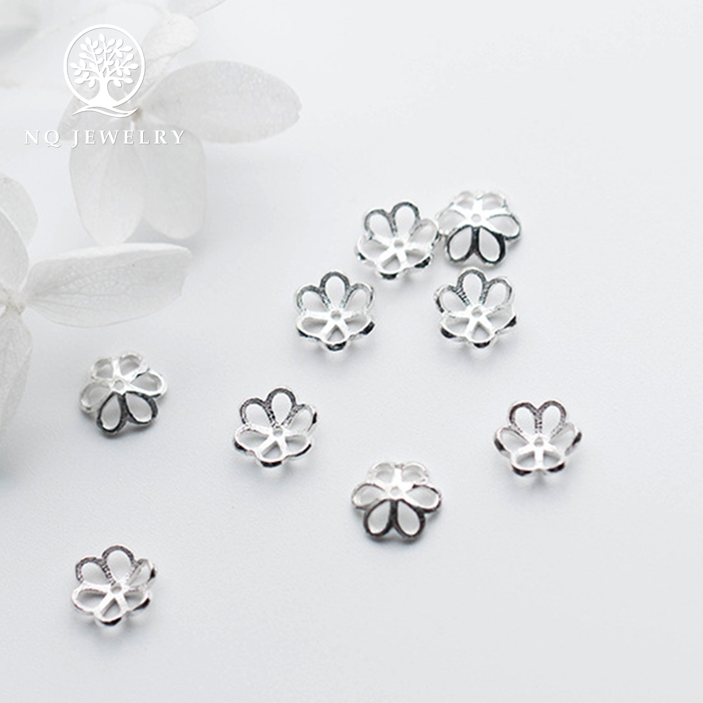 Charm bạc chụp hạt hoạ tiết hoa văn - NQ Jewelry