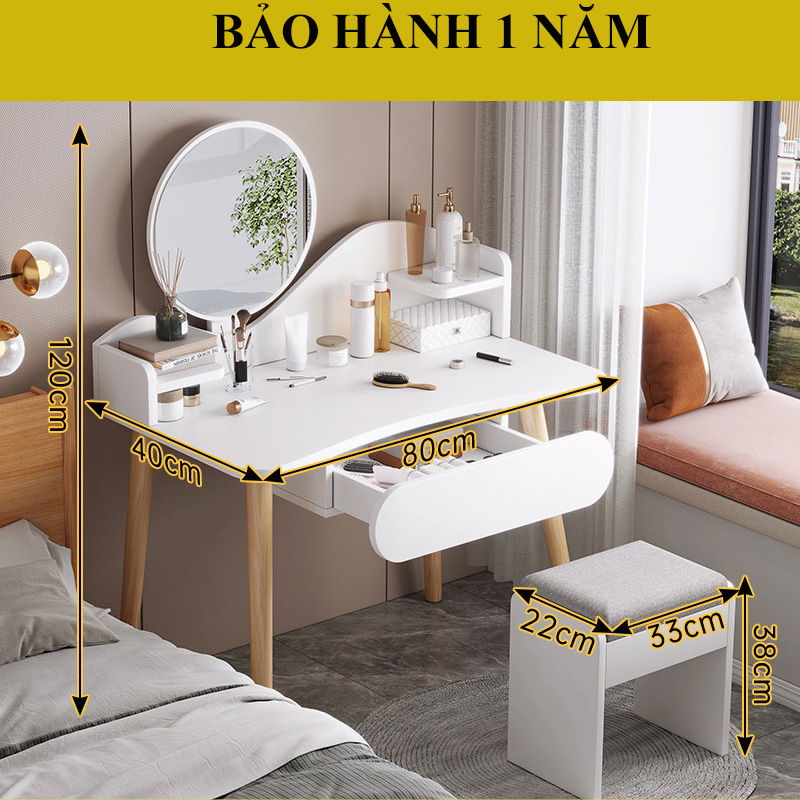 Bàn Trang Điểm LED FUNA Mã AK11 Có Nút Cảm Ứng Tắt/Bật Phong Cách Bắc Âu Chân Gỗ Tự Nhiên Kiểu Dáng Hiện Đại (chưa gồm ghế)