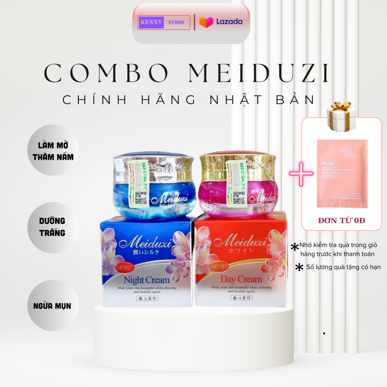 Kem face meiduzi nhật bản chính hãng ngày đêm và serum xóa nám thâm mụn tàn nhang