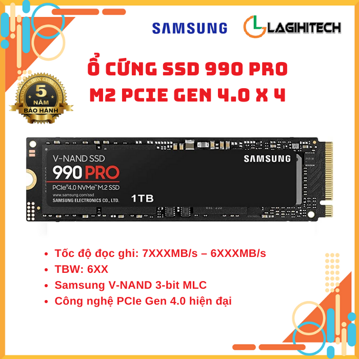 Ổ Cứng SSD Samsung 990 Pro / 990 Pro Heatsink 1TB / 2TB / 4TB M.2 PCIe Gen 4.0 x 4 - Chính Hãng Samsung Bảo hành 5 năm