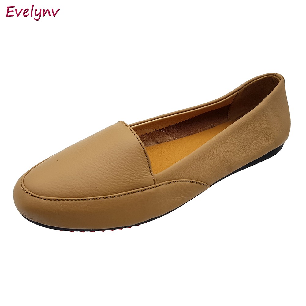 Giày Lười Nữ Giày Bệt Da Bò Thật Siêu Mềm Tối Giản Sang Trọng Evelynv GB0616 (Kem)