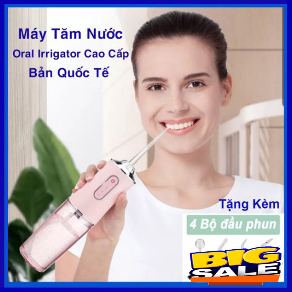 Tăm Nước - ( TẶNG 4 ĐẦU PHUN ) Có điều chỉnh áp lực nước ,Phun 360 độ, Tia nước 0.6mm, Loại bỏ cao răng, An toàn sức khỏe cho gia đình bạn.
