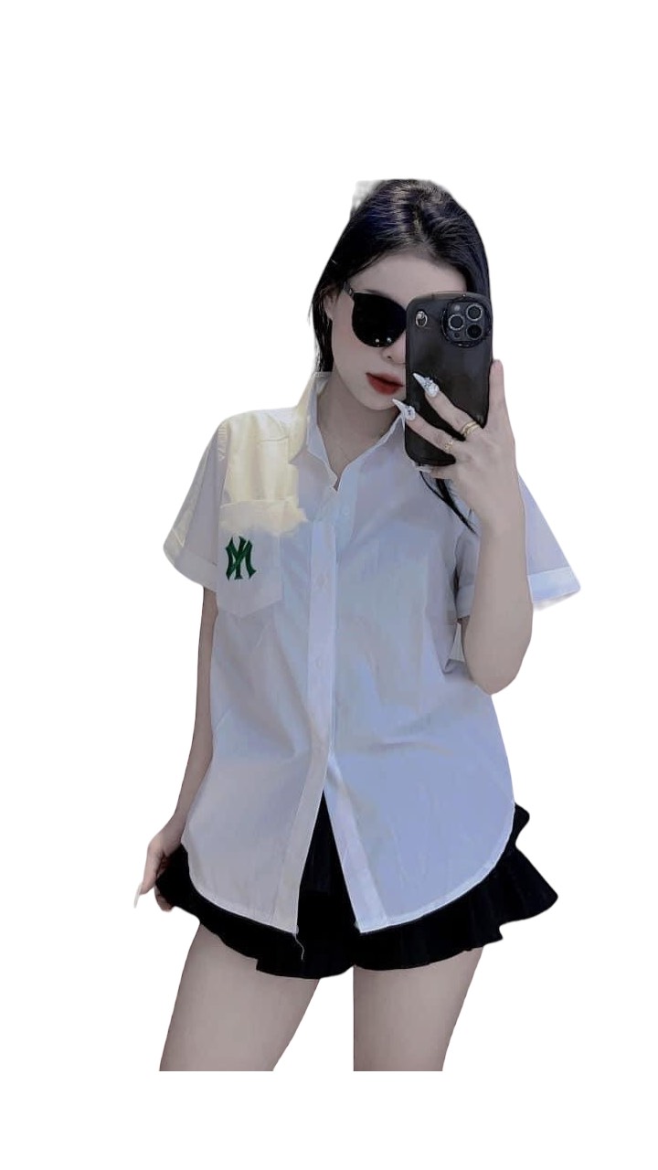 Áo sơ mi cộc tay in logo, chất vải thô lụa mát mịn chống nhăn dáng Unisex từ 40-65kg