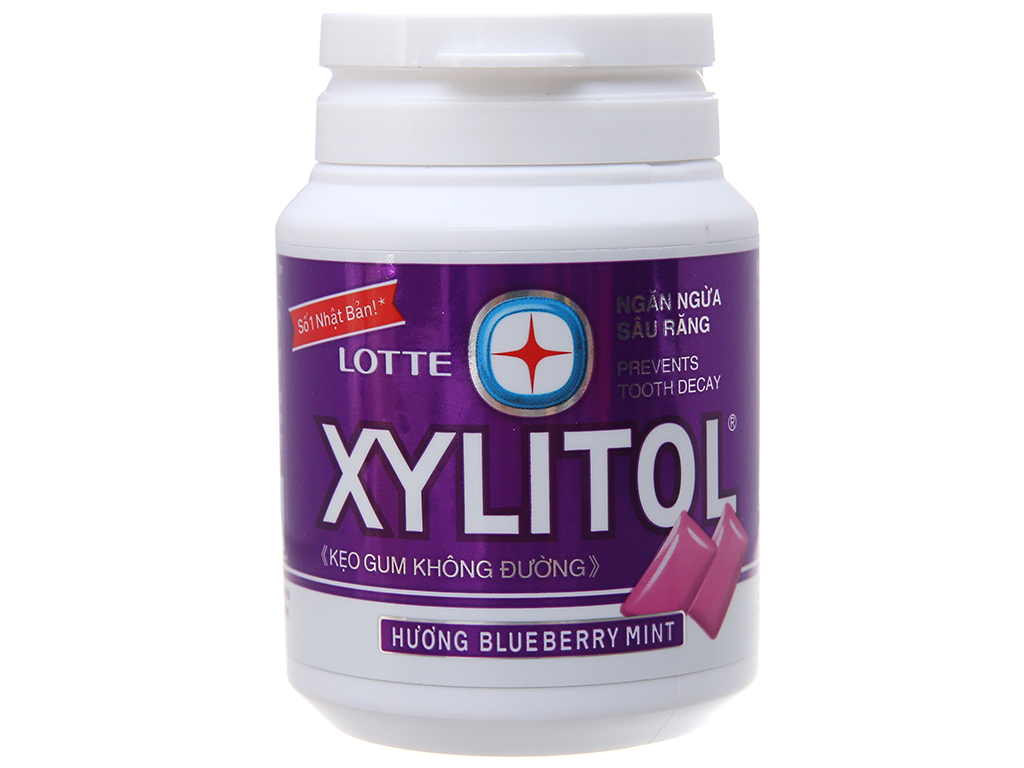 Kẹo gum không đường Lotte Xylitol hương Blueberry Mint hũ 58g