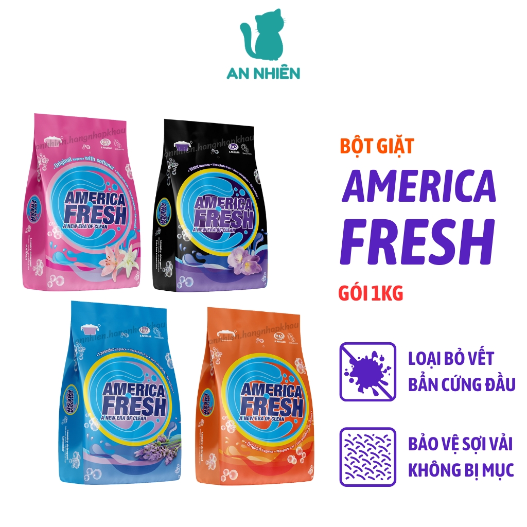 Bột giặt America Fresh 1kg của Mỹ loại bỏ vết bẩn hiệu quả