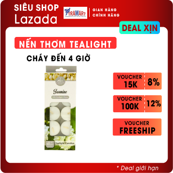 Nến thơm Tealight hộp 10 nến FtraMart EDC0368 Jasmine nến không khói chất liệu Sáp paraffin giúp xông Tinh Dầu Thơm Phòng và Trang Trí nhà cửa hoặc làm quà tặng.