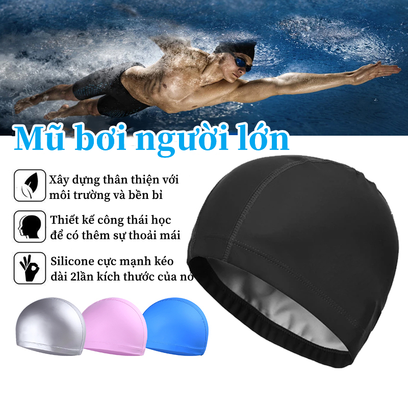 Nón Mũ Bơi Người Lớn,Mũ bơi người lớn nam,nữ,Mũ Bơi Bằng Vải Spandex,Không thấm nước,Chất liệu silicone cao cấp