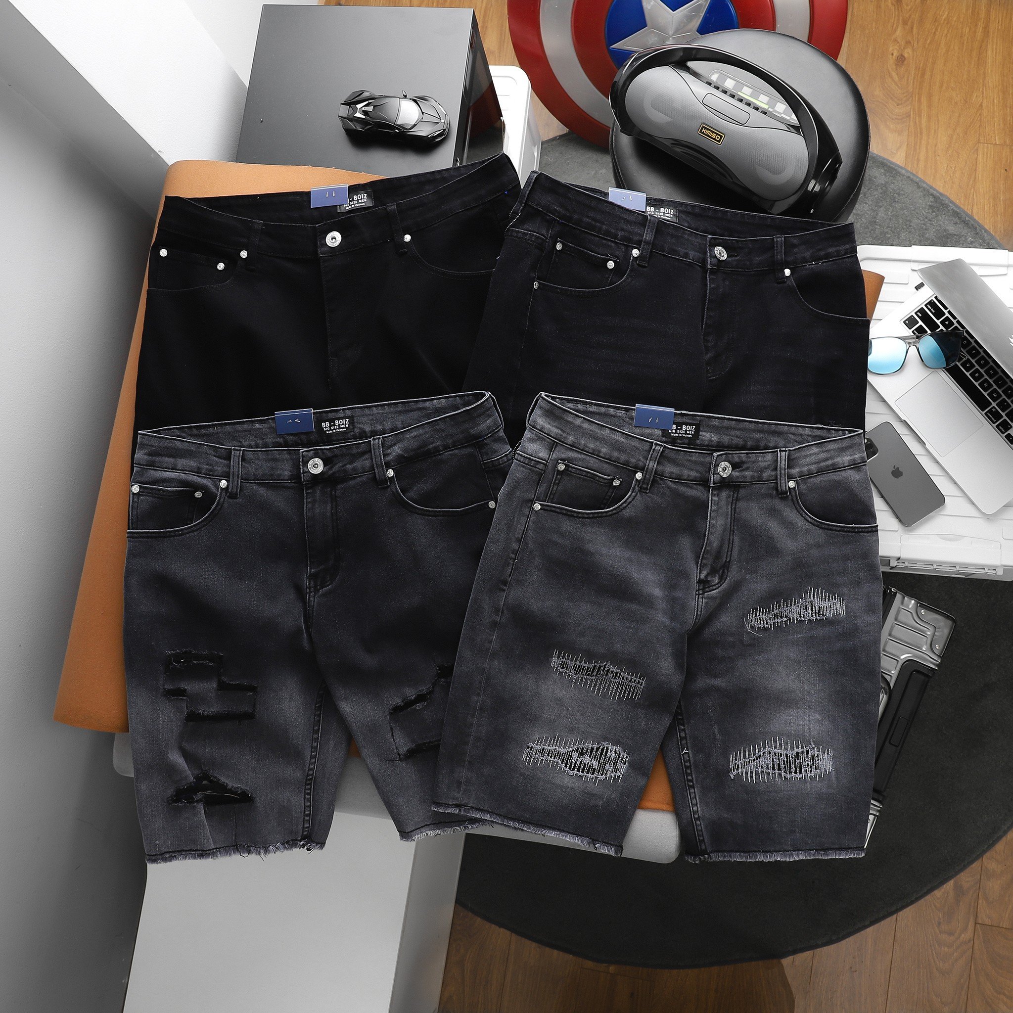 BIGSIZE - Quần short jean nam rách màu đen bạc form bigsize 80kg - 130kg - Mã 366/ JS230800