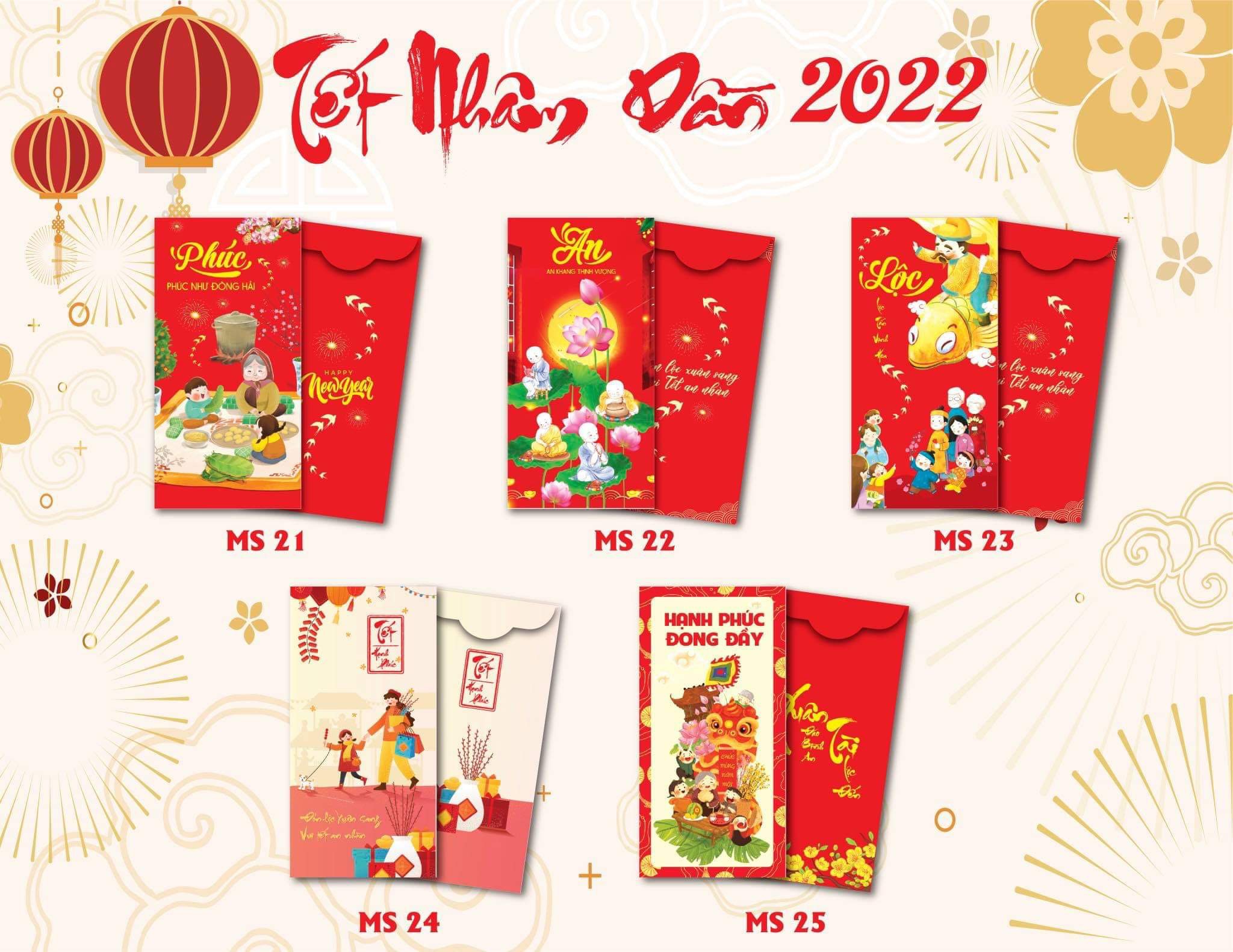 Sỉ 200 bao lì xì HOT tặng kèm túi ninong giấy in đẹp chia đều mẫu