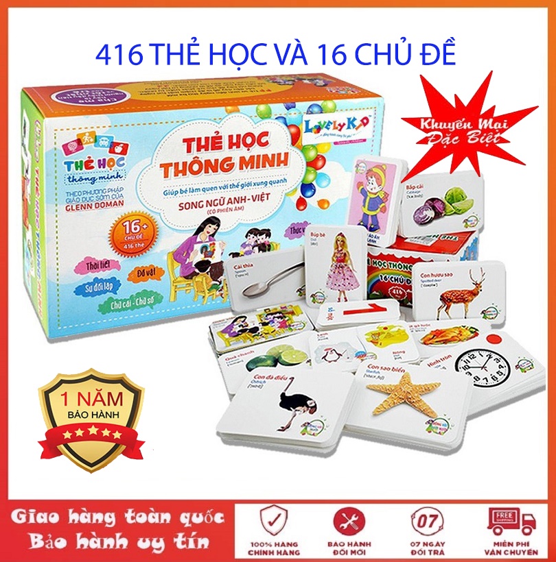 [Sale giá sốc] Bộ thẻ học thông minh cho bé, bộ thẻ học 16 chủ đề 416 thẻ Flashcard song ngữ Anh Việt giúp trẻ thông minh, phát triển trí não
