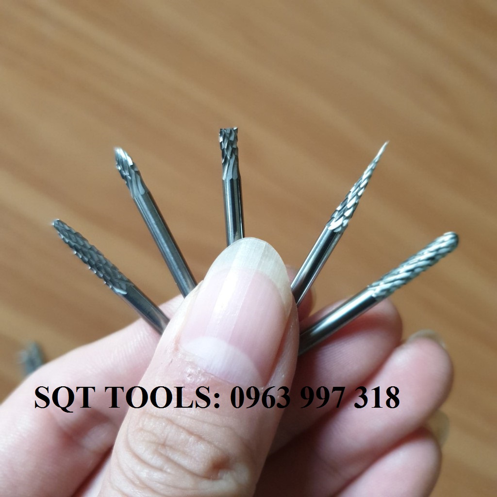 Bộ 5 mũi mài khắc hợp kim cao cấp vonfram mũi khắc gỗ làm bonsai chân 3x3mm