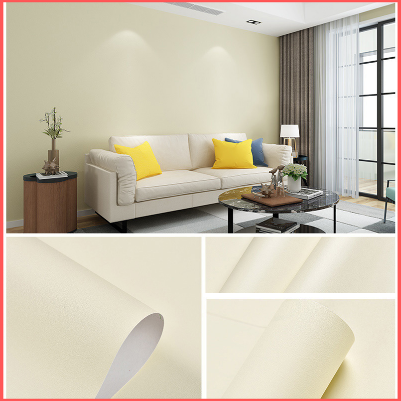 10 mét giấy dán tường màu vàng kem mặt nhám có keo sẵn khổ rộng 45cm giấy dán tường màu vàng nhạt giấy dán tường 10m màu vàng kem giấy dán tường phòng khách giấy decal dán tường màu vàng kem - Elise Shop
