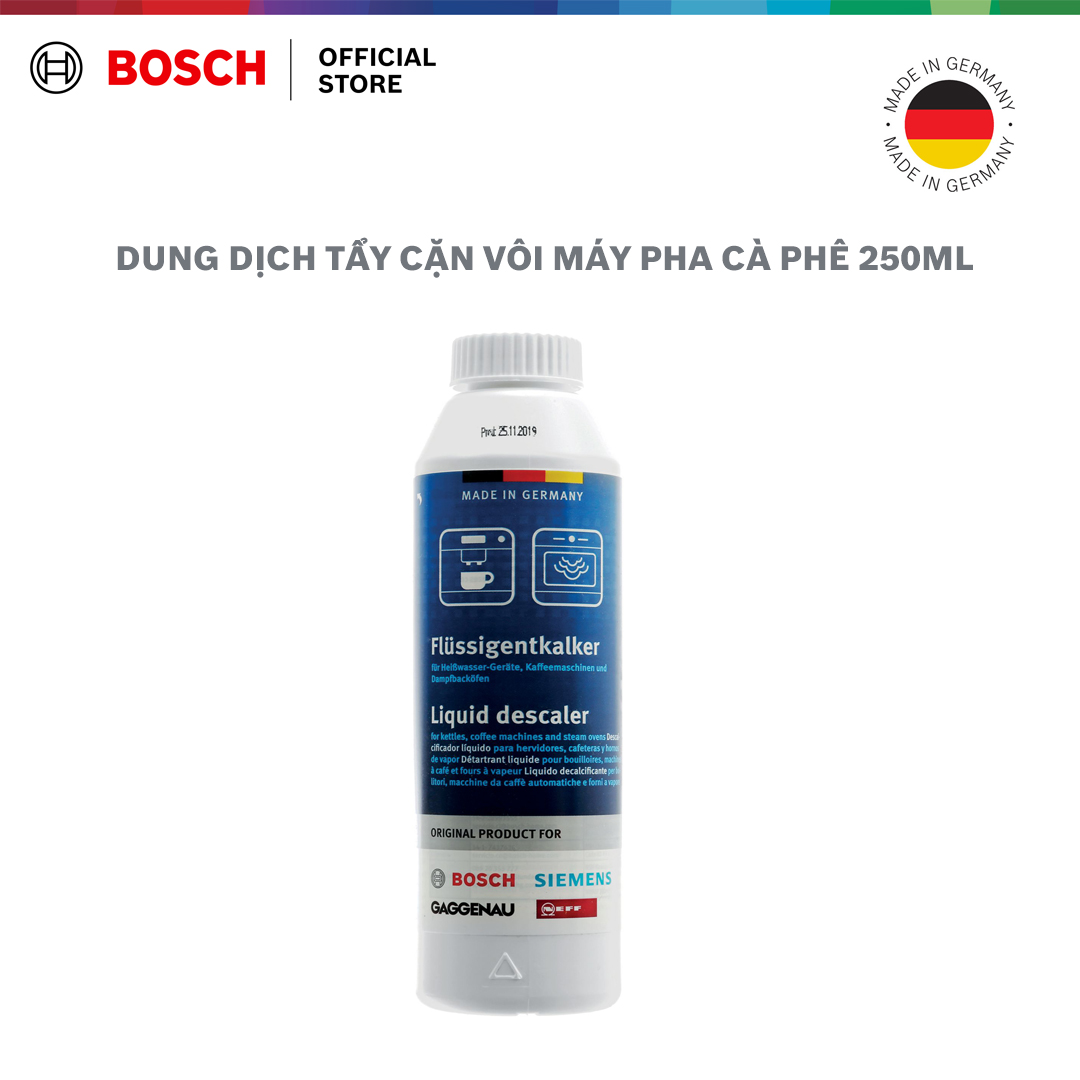 Dung dịch tẩy cặn vôi định kỳ cho máy pha cà phê tự động Bosch 250ml 00312010 - Loại bỏ cặn vôi một cách nhanh chóng và hiệu quả