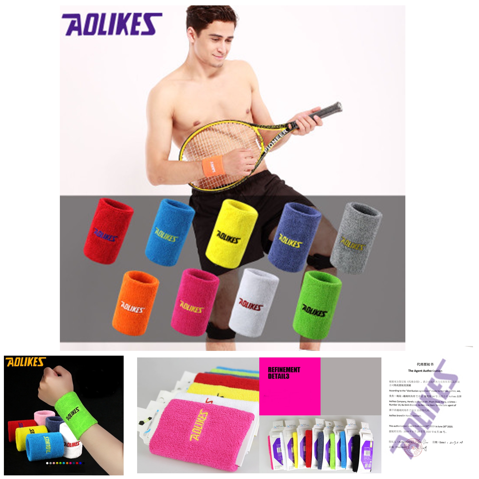[BÁN SỈ] Aolikes AL 0230 - 0235 (1 Chiếc) Đai băng cuốn cổ tay THẤM MỒ HÔI CHỐNG TRƯỢT - CHUYÊN GYM SPORT