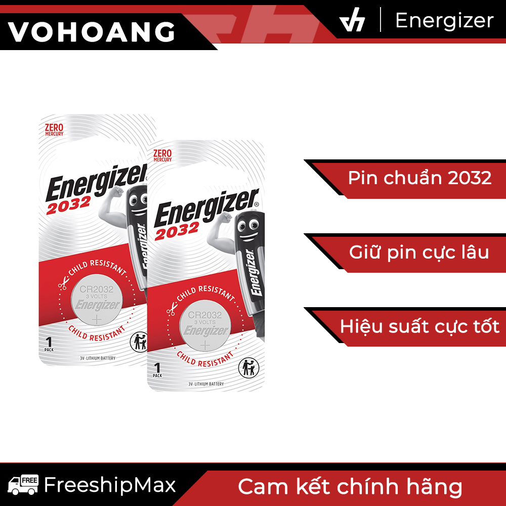 2 viên Pin Energizer 2032 3V dùng cho remote xe máy, xe hơi, máy đo, cấp nguồn CMOS PC, laptop