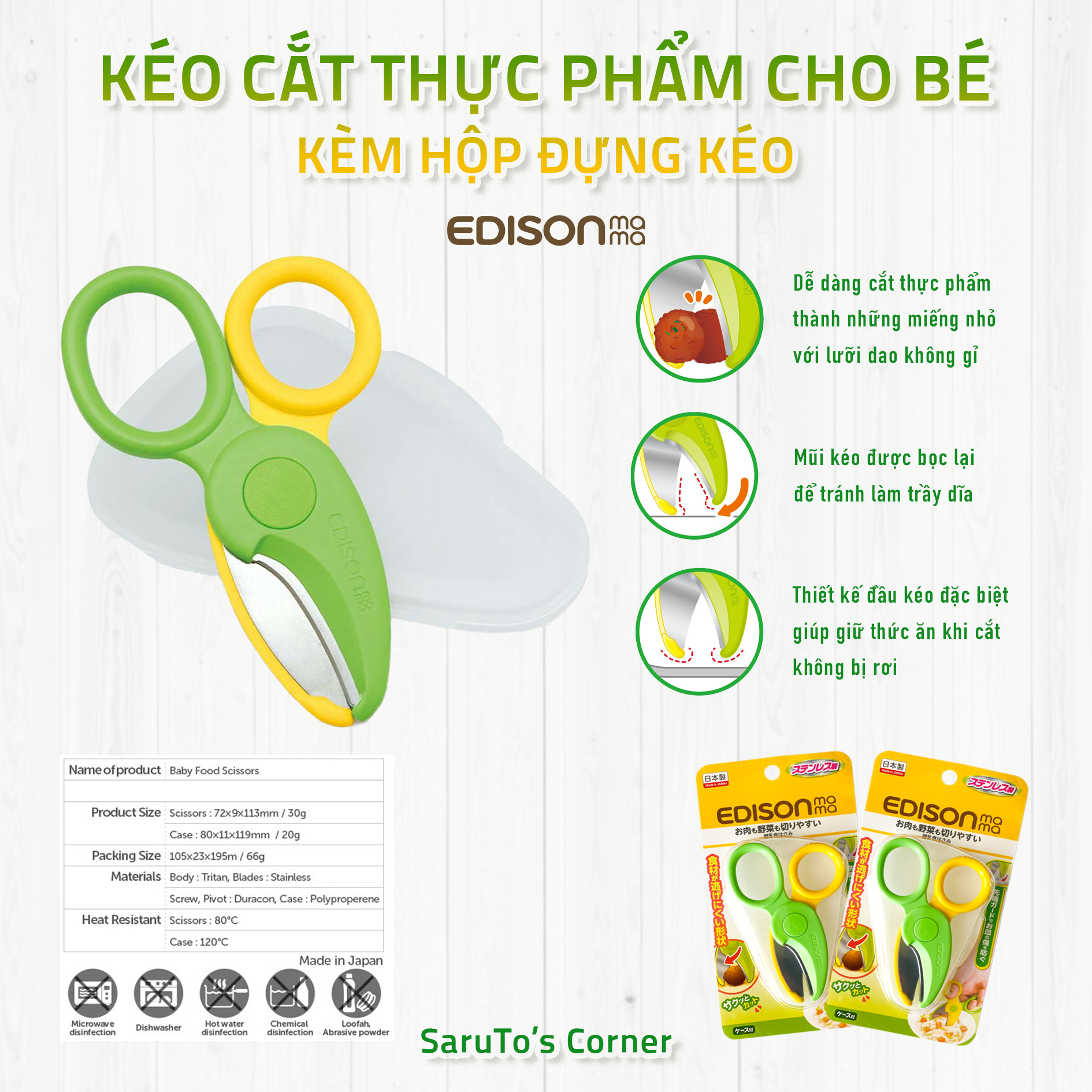 Kéo cắt thức ăn cho bé kèm hộp đựng Edison Mama