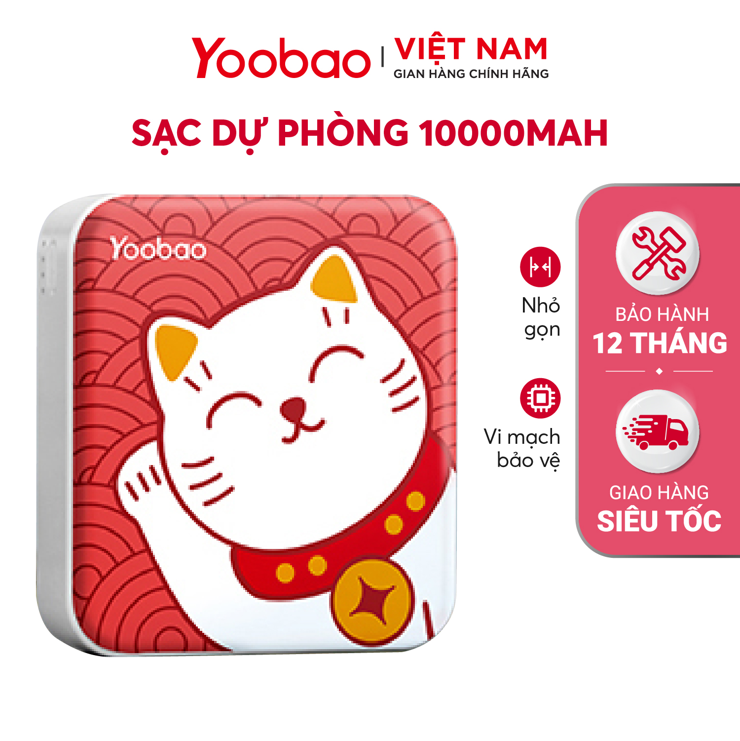 Sạc dự phòng mini 10000mAh Yoobao YB-6024 - Sạc đồng thời 2 thiết bị - Trang bị đèn LED chiếu sáng - Hàng phân phối chính hãng - Bảo hành 12 tháng