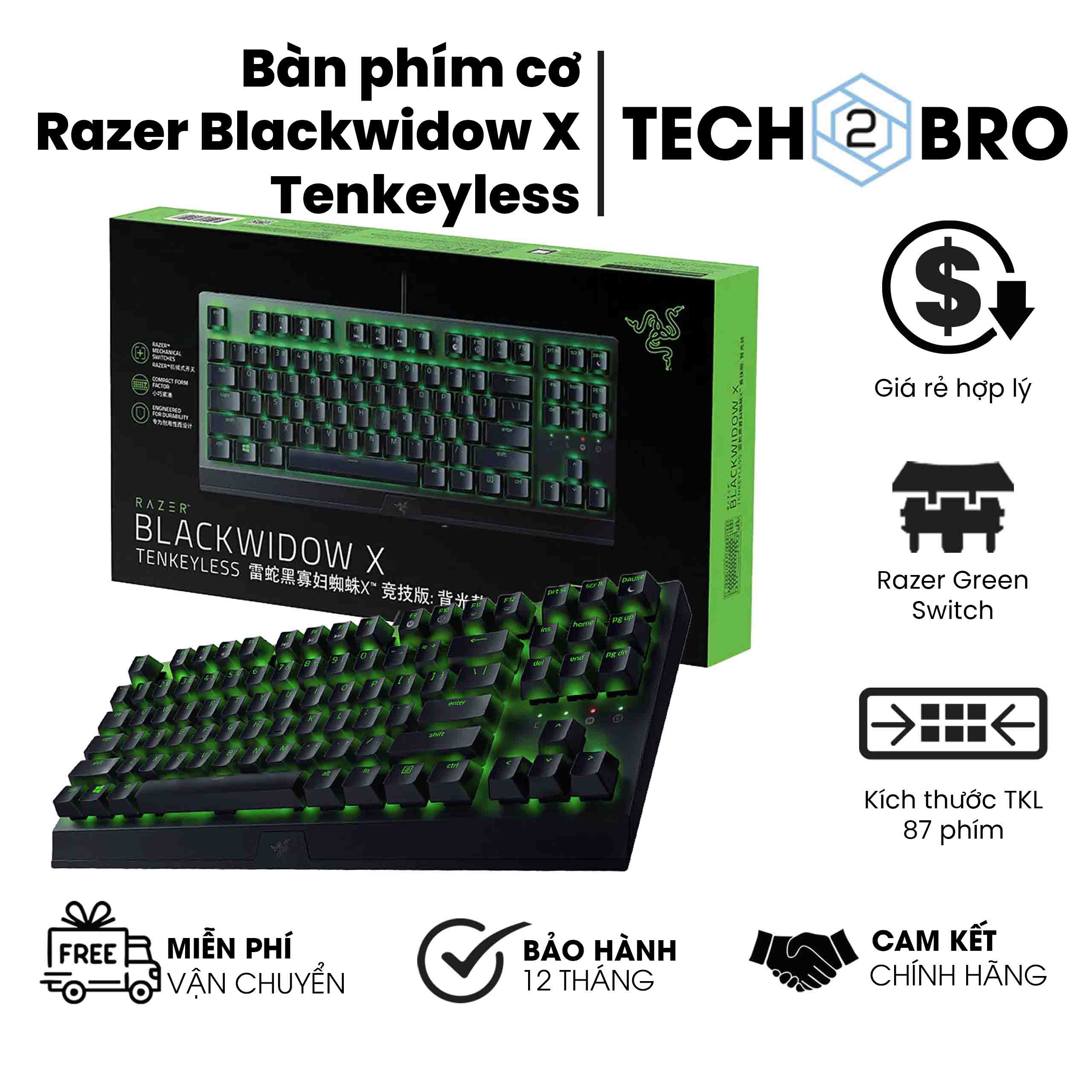 Bàn phím cơ Razer Blackwidow X Tenkeyless-bàn phím cơ chính hãng bảo hành 12 tháng