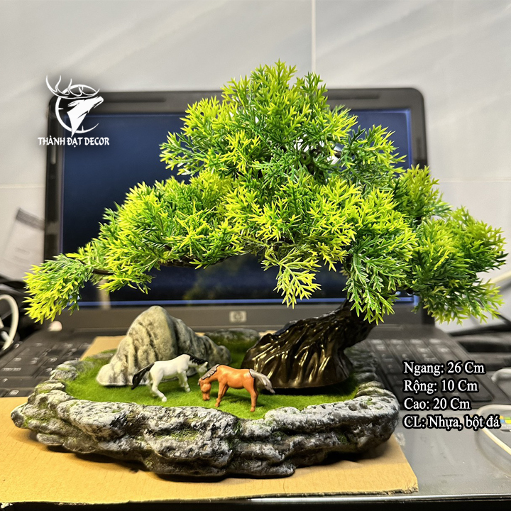 Chậu Cây Tùng Bonsai Bằng Nhựa KT 23x27Cm Trang Trí Tiểu Cảnh, Có Thể Dùng Trang Trí Kèm Các Mẫu Tượng Mini (Không tặng kèm tượng)