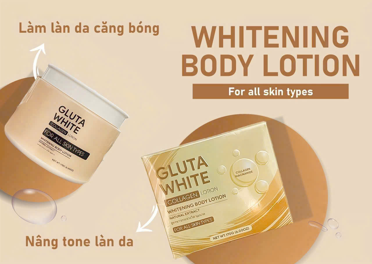 Kem Body Gluta White Collagen Lotion Giúp Dưỡng Trắng Da Toàn Thân 170g Cao Cấp [Chính Hãng]