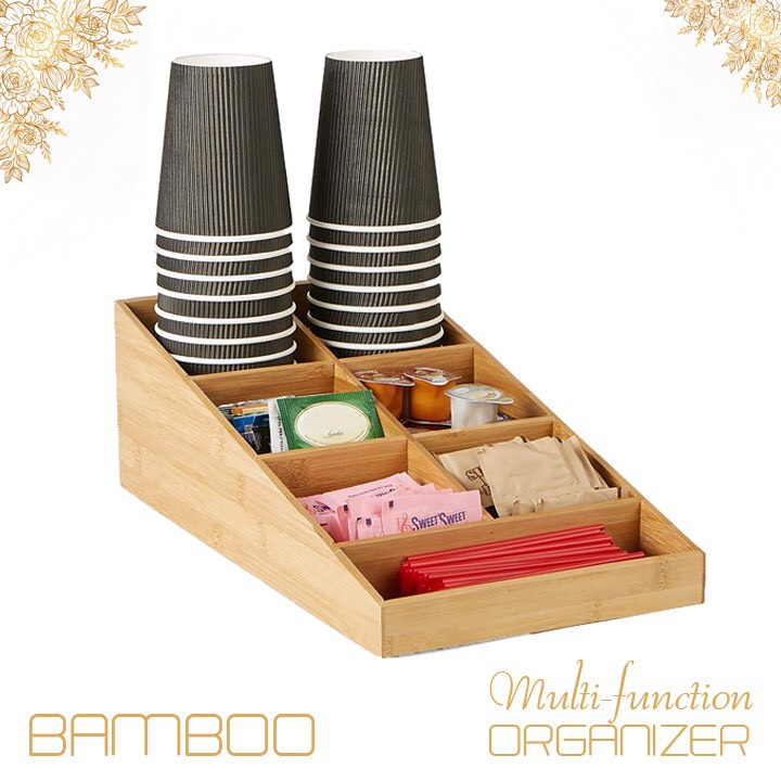 Khay đựng ly cà phê, trà gói, để ly trà sữa cốc nhựa nhiều ngăn bằng gỗ tre