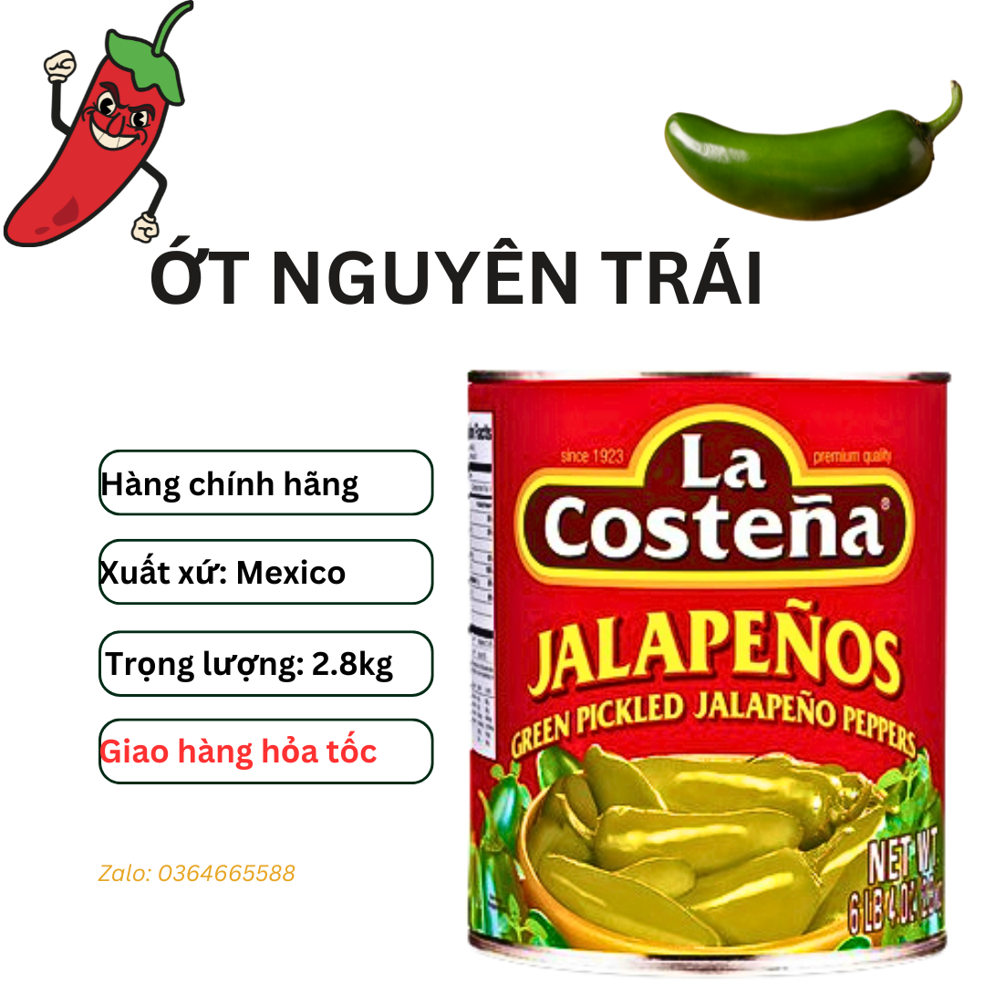 Ớt trái ngâm jalapenos hộp 3kg nhập khẩu mexico