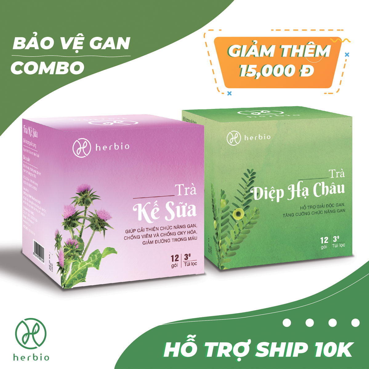 [HCM]Combo trà giải độc mát gan - 1 hộp túi lọc Kế Sữa  12 gói và 1 hộp Diệp Hạ Châu 12 gói - bảo vệ gan khỏi độc tố  tăng cường chức năng gan