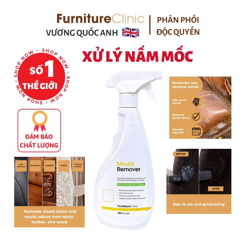 Vệ sinh nấm mốc và diệt vi khuẩn nấm mốc  trên ghế da Mould Remover 500ml chính hãng nhập khẩu Anh giúp an toàn loại bỏ nấm mốc