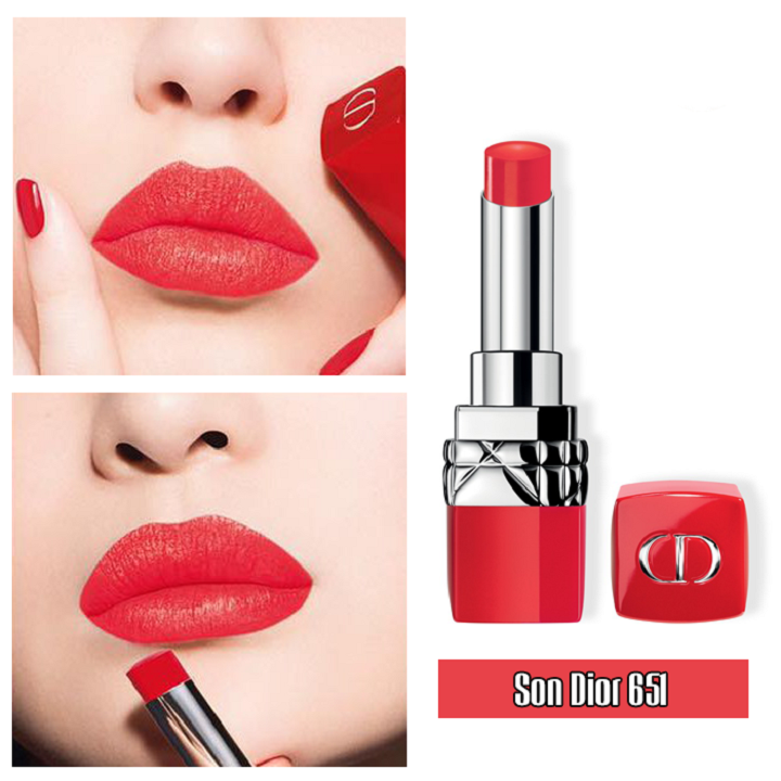 Son rouge dior 651 ultra fire màu đỏ cam