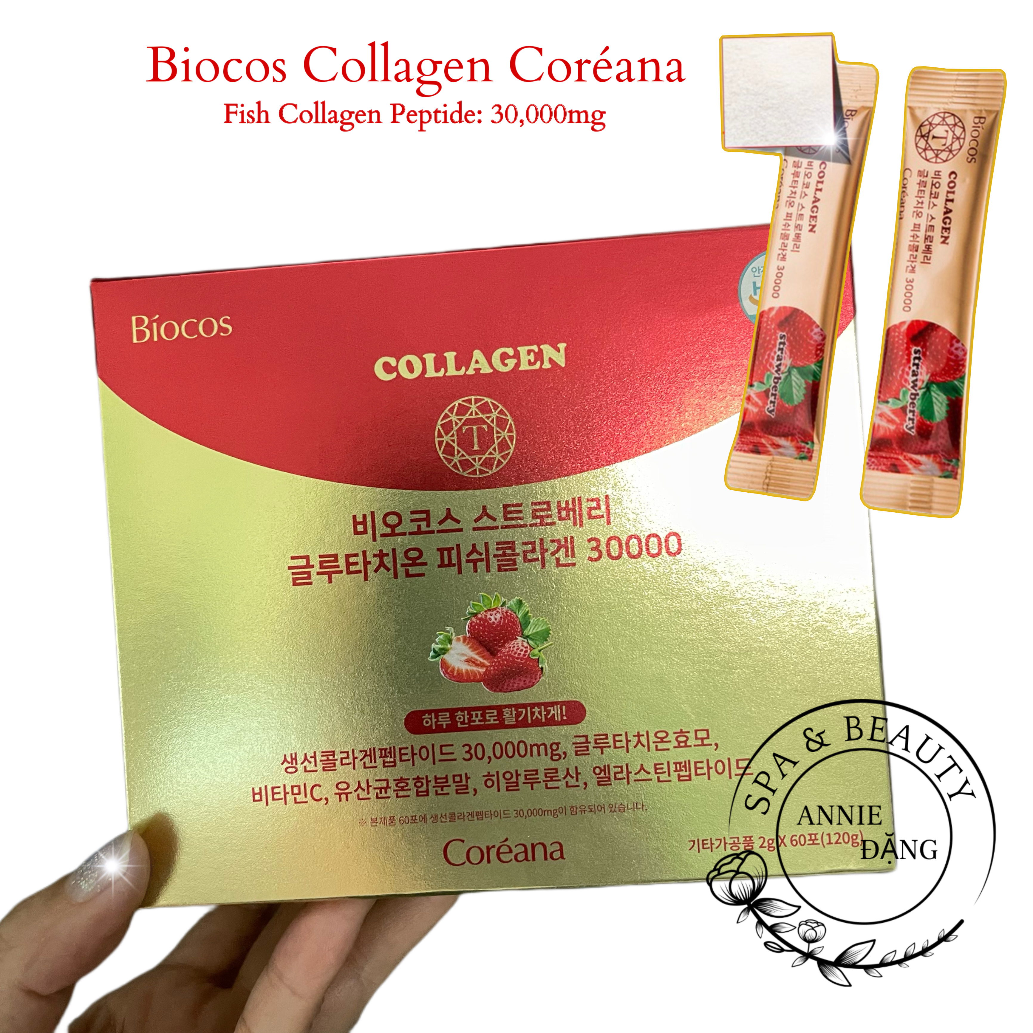 Collagen Uống Đẹp Da Cao Cấp Coreana Biocos Strawberry Glutathione Fish Collagen 30,000mg
