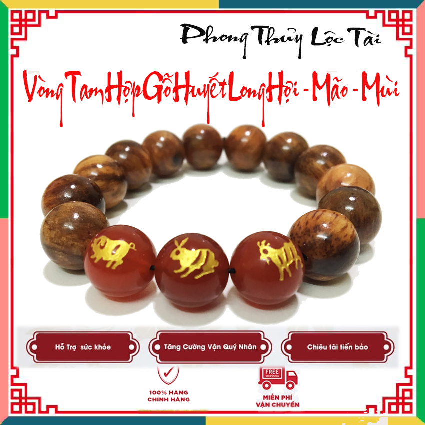 [CHỈ HÔM NAY]Vòng Tam Hợp Hợi-Mão-Mùi gỗ Huyết Long[TẶNG NGAY]Phù Thái Tuế